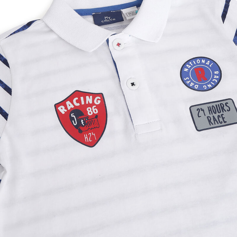 Boys White Typography Short Sleeve Polo image number 2